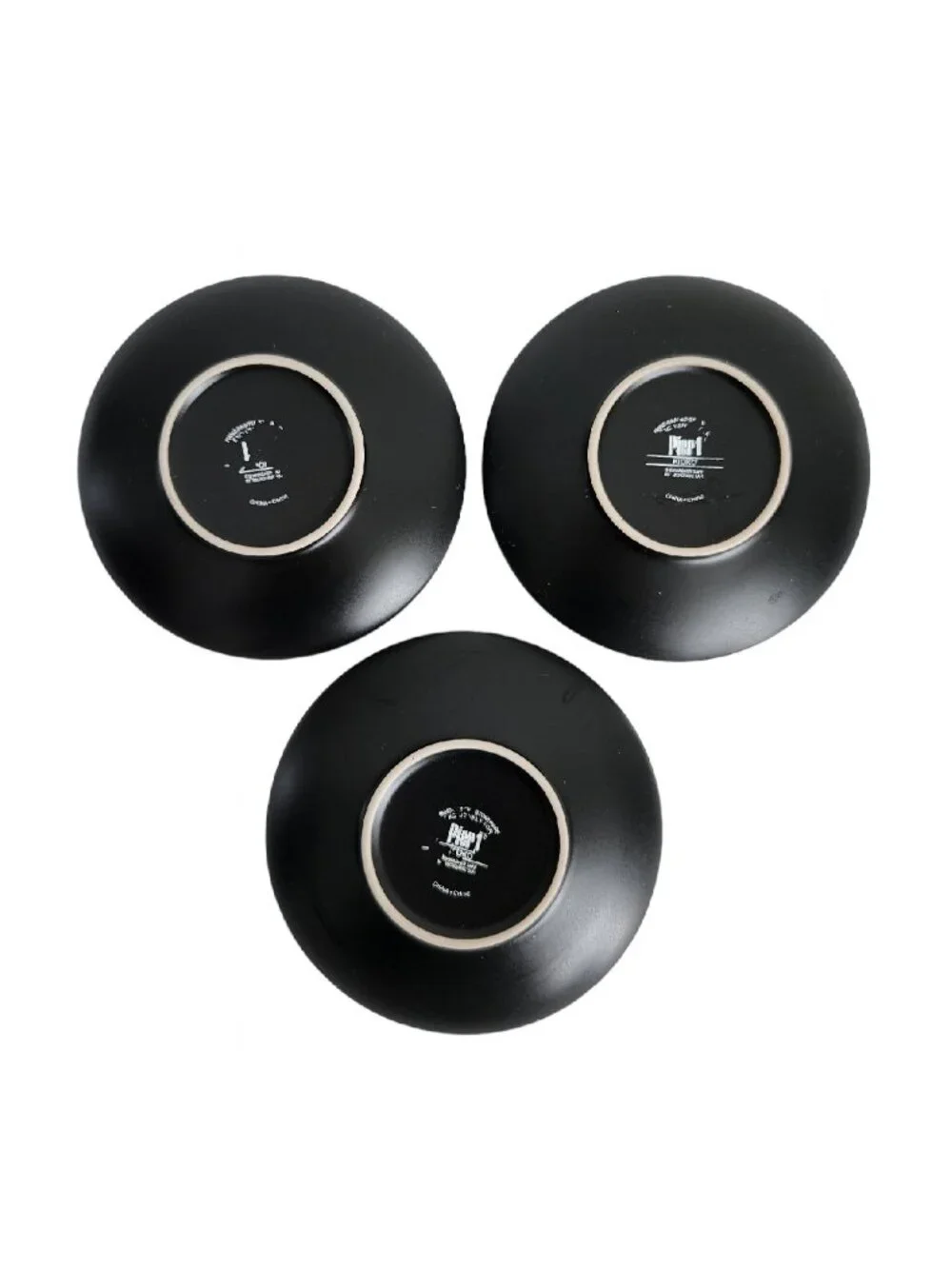 Set Of 3 Pier 1 Kioko Tea Coffee Cup and Saucers Tan Black Interior Boho Cottage